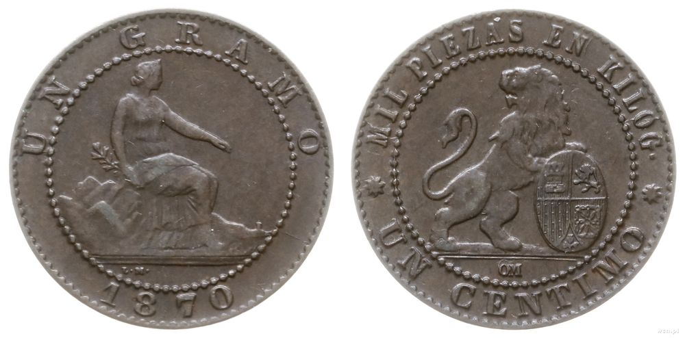 Hiszpania, 1 centym, 1870