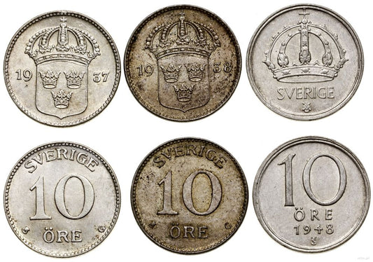 Szwecja, lot 3 x 10 öre, 1937 G, 1938 G, 1948 TS