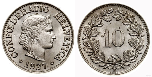 Szwajcaria, 10 rappenów, 1927