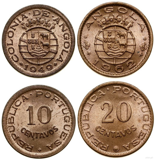 Angola, zestaw: 10 centavos 1949, 20 centavos 1962