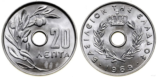 Grecja, 20 lepta, 1969