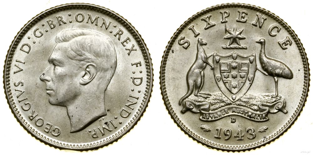 Australia, 6 pensów, 1943 D