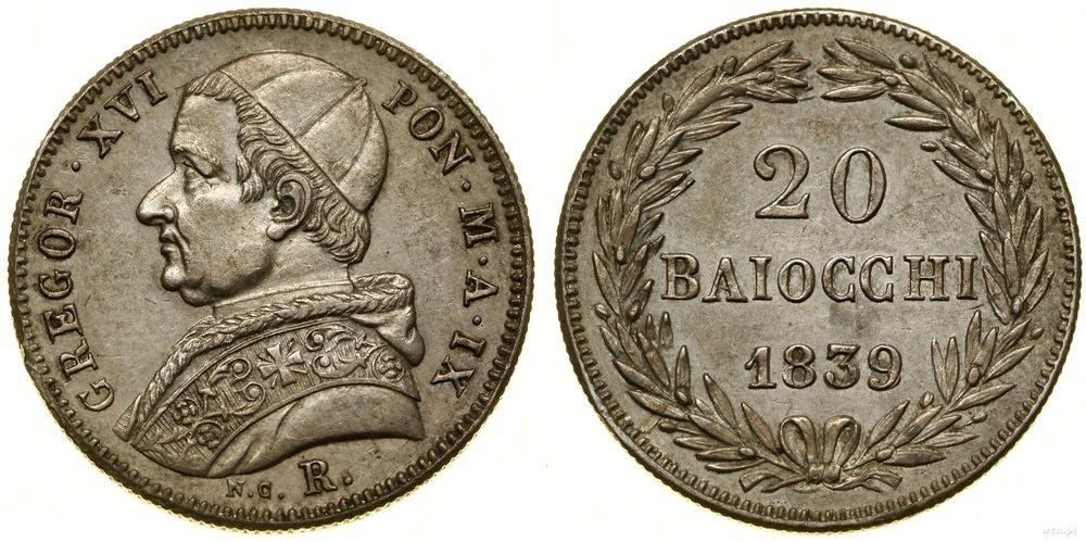 Watykan (Państwo Kościelne), 20 baiocchi, 1839